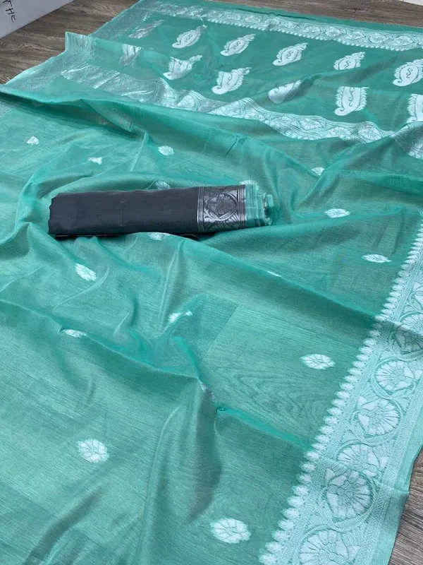 Pure_Soft_Cotton_SEA-GREEN_Premium-Fancy_Saree_With_Blouse_For_Women