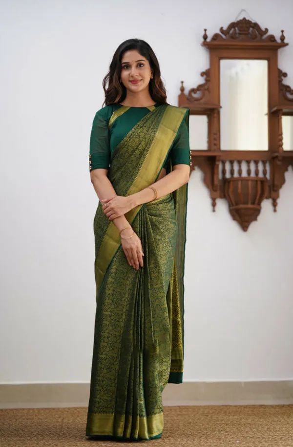 Banarasi_Soft_Silk_DARK-GREEN_Premium-Fancy_Saree_With_Blouse_For_Women