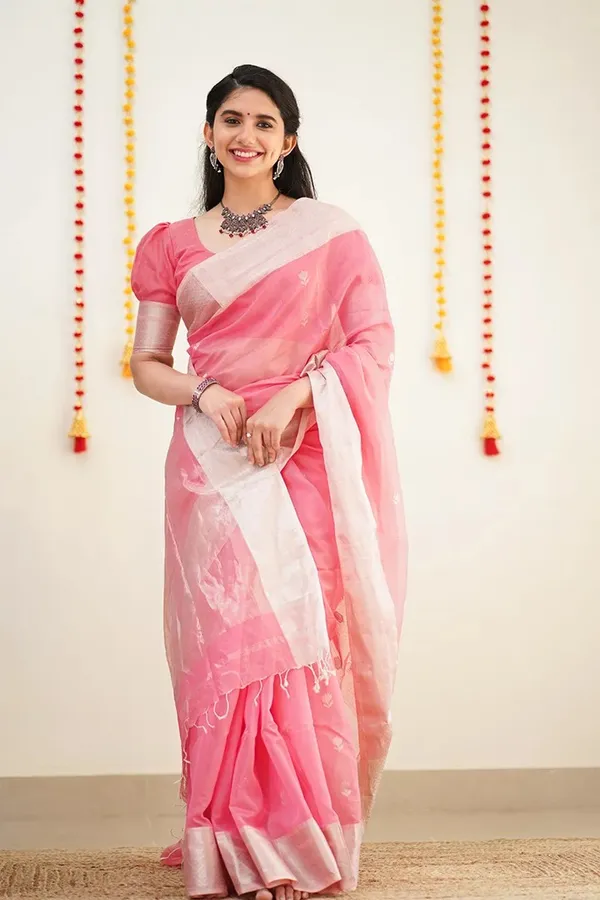 Pure_Soft_Cotton_PINK_Premium-Fancy_Saree_With_Blouse_For_Women