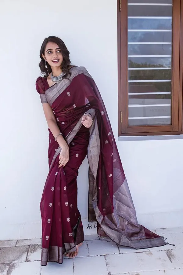 Pure_Soft_Cotton_WINE_Premium-Fancy_Saree_With_Blouse_For_Women