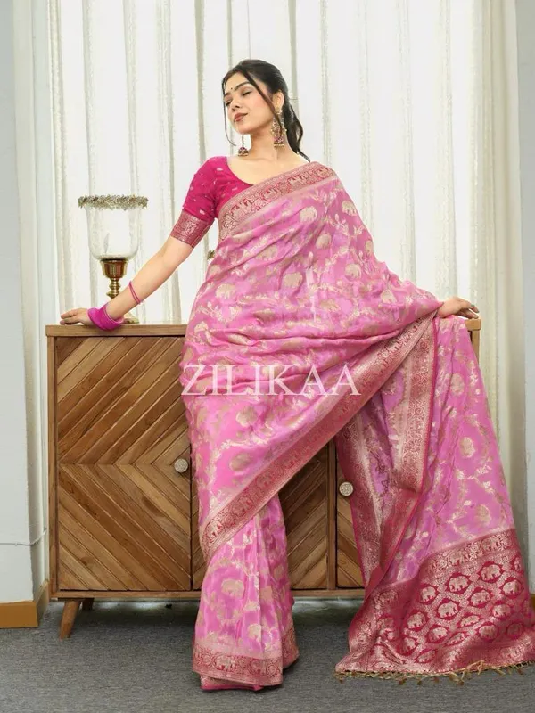 Banarasi_Soft_Silk_BABY-PINK-RANI_Premium-Fancy_Saree_With_Blouse_For_Women