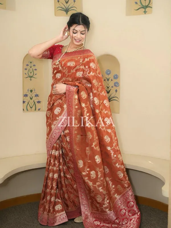 Banarasi_Soft_Silk_RED-ORANGE_Premium-Fancy_Saree_With_Blouse_For_Women
