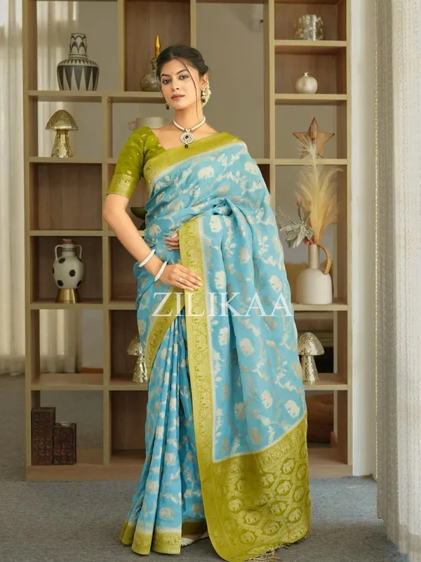 Banarasi_Soft_Silk_SKY-PARROT_Premium-Fancy_Saree_With_Blouse_For_Women