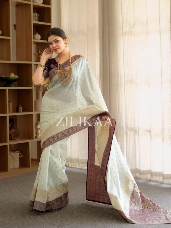 Banarasi_Soft_Silk_WHITE-WINE_Premium-Fancy_Saree_With_Blouse_For_Women