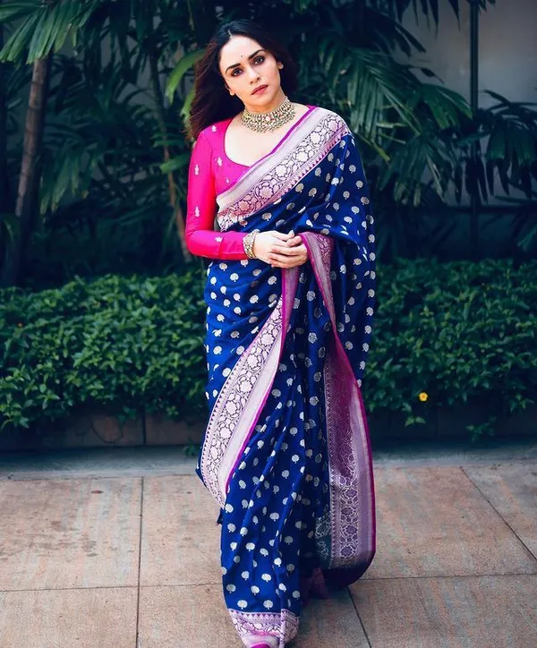 Banarasi_Soft_Silk_NAVY-BLUE-RANI_Premium-Fancy_Saree_With_Blouse_For_Women