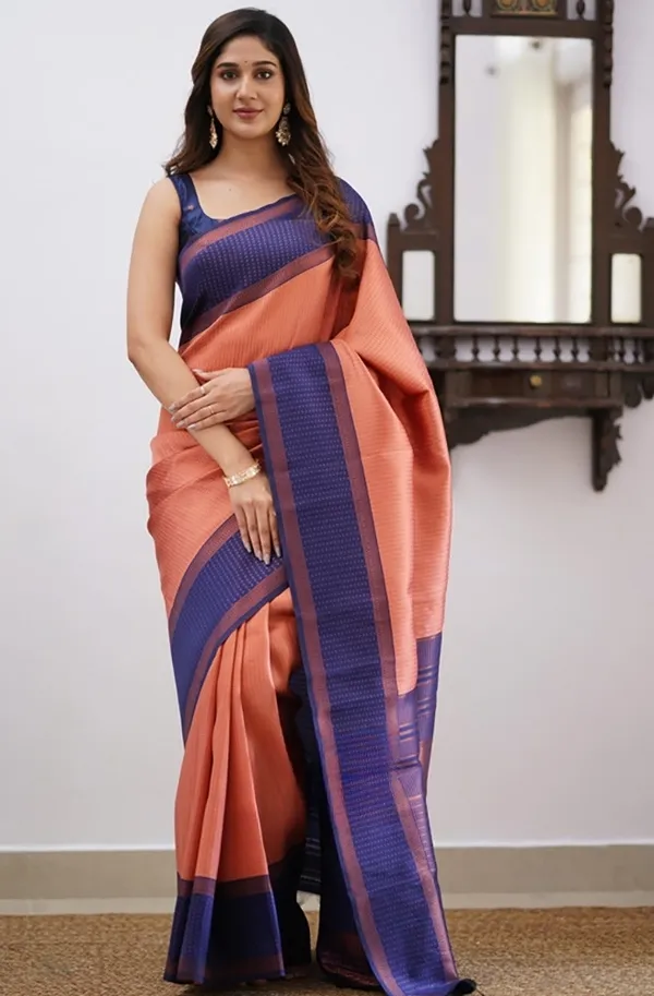Banarasi_Soft_Silk_NAVY-BLUE-PEACH_Premium-Fancy_Saree_With_Blouse_For_Women