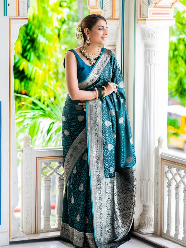 Banarasi_Soft_Silk_TEAL-BLUE_Premium-Fancy_Saree_With_Blouse_For_Women
