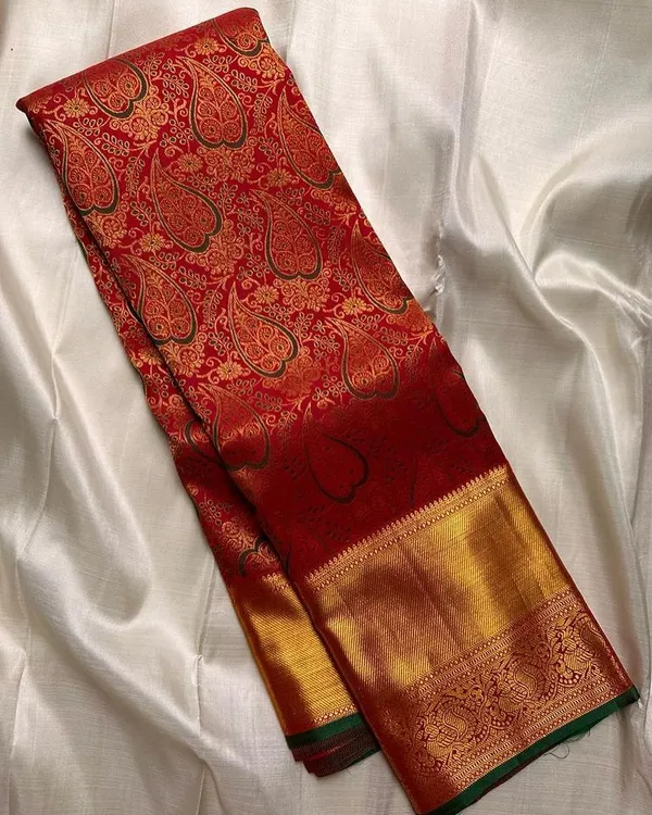 Banarasi_Soft_Silk_RED-GREEN_Premium-Fancy_Saree_With_Blouse_For_Women