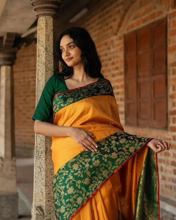 Banarasi_Soft_Silk_YELLOW-BOTTLE-GREEN_Premium-Fancy_Saree_With_Blouse_For_Women
