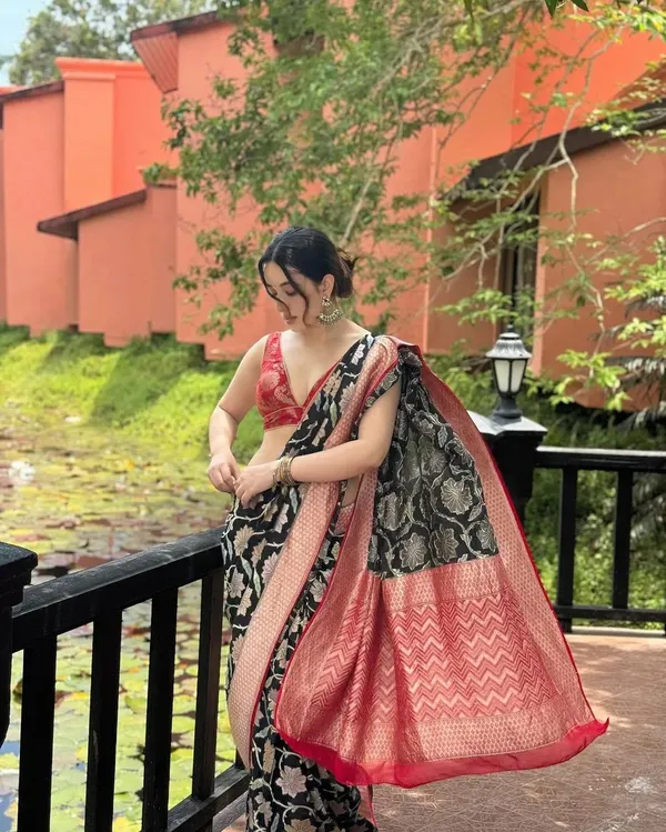 Banarasi_Soft_Silk_BLACK-ORANGE_Premium-Fancy_Saree_With_Blouse_For_Women
