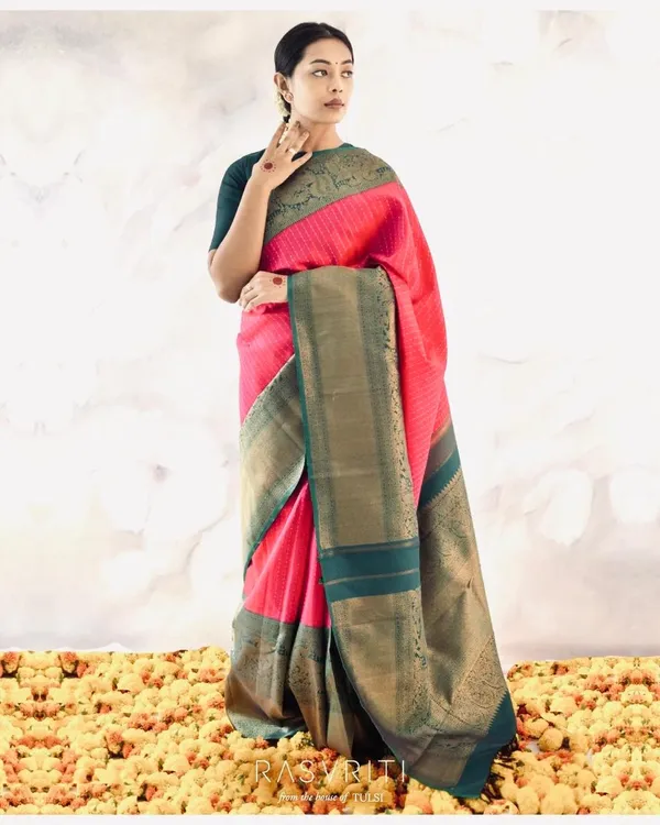 Banarasi_Soft_Silk_GAJARI-BOTTLE-GREEN_Premium-Fancy_Saree_With_Blouse_For_Women