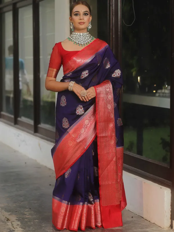 Banarasi_Soft_Silk_BLUE-RED_Premium-Fancy_Saree_With_Blouse_For_Women