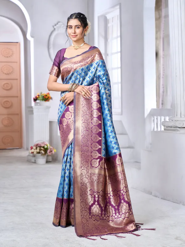 Banarasi_Soft_Silk_SKY-WINE_Premium-Fancy_Saree_With_Blouse_For_Women