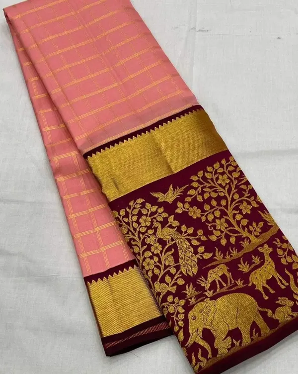 Banarasi_Soft_Silk_PEACH-MAROON_Premium-Fancy_Saree_With_Blouse_For_Women