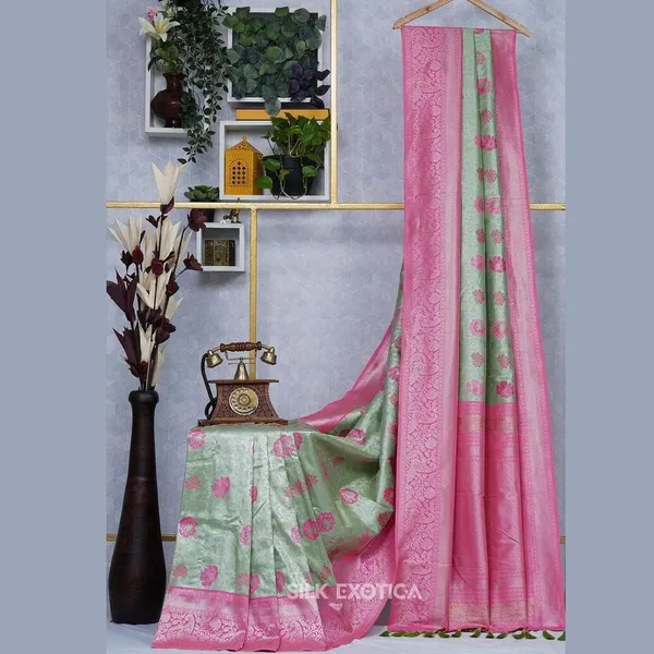 Banarasi_Soft_Silk_PISTA-GAJARI_Premium-Fancy_Saree_With_Blouse_For_Women