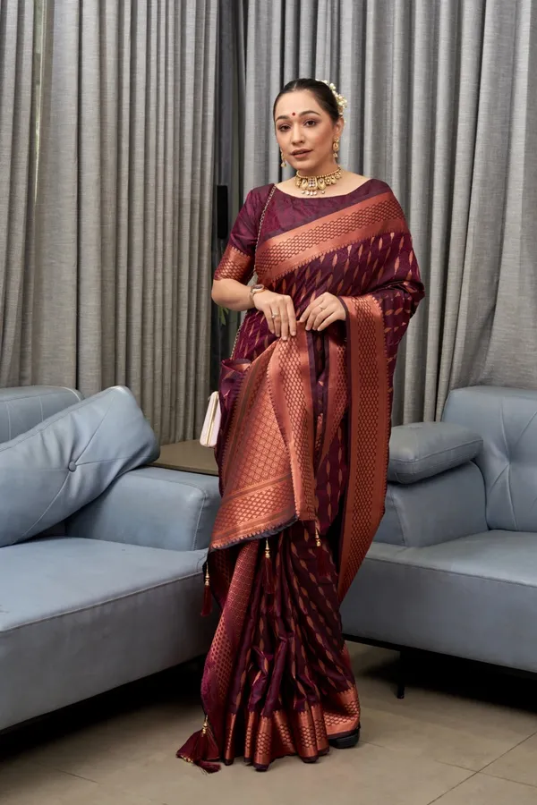 Banarasi_Soft_Silk_WINE_Premium-Fancy_Saree_With_Blouse_For_Women