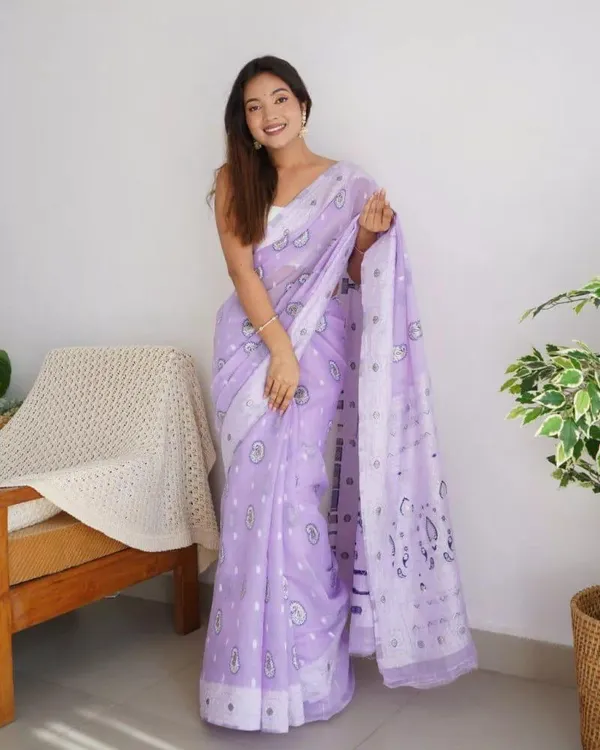 Pure_Soft_Cotton_LAVANDER_Premium-Fancy_Saree_With_Blouse_For_Women