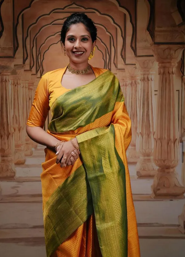 Banarasi_Soft_Silk_YELLOW-MEHNDI_Premium-Fancy_Saree_With_Blouse_For_Women
