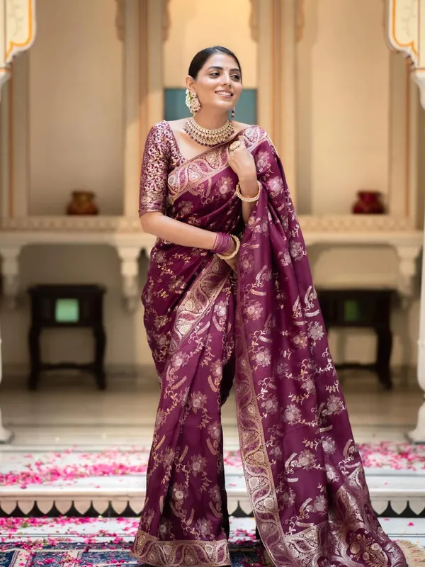 Banarasi_Soft_Silk_WINE_Premium-Fancy_Saree_With_Blouse_For_Women