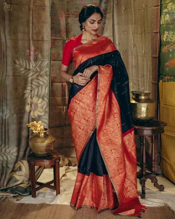 Banarasi_Soft_Silk_BLACK-RED_Premium-Fancy_Saree_With_Blouse_For_Women