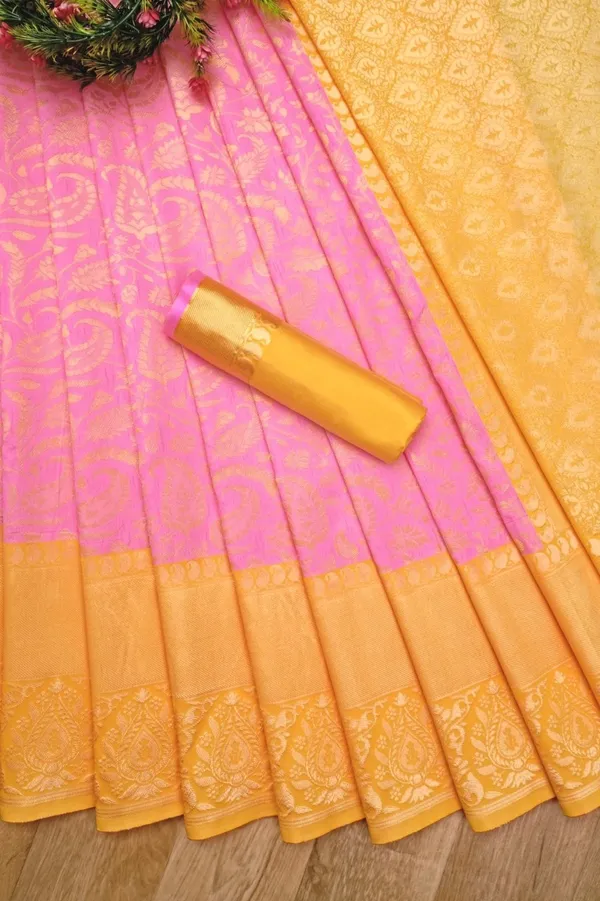 Banarasi_Soft_Silk_GAJARI-YELLOW_Premium-Fancy_Saree_With_Blouse_For_Women