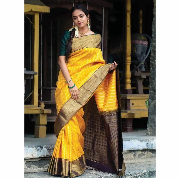 Banarasi_Soft_Silk_YELLOW-BOTTLE-GREEN_Premium-Fancy_Saree_With_Blouse_For_Women