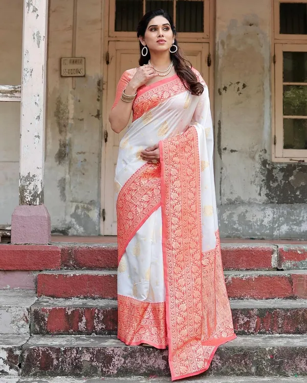 Banarasi_Soft_Silk_OFFWIGHT-RED_Premium-Fancy_Saree_With_Blouse_For_Women