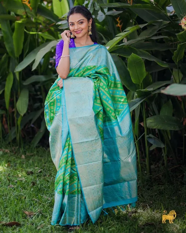Banarasi_Soft_Silk_PARROT-SKY_Premium-Fancy_Saree_With_Blouse_For_Women