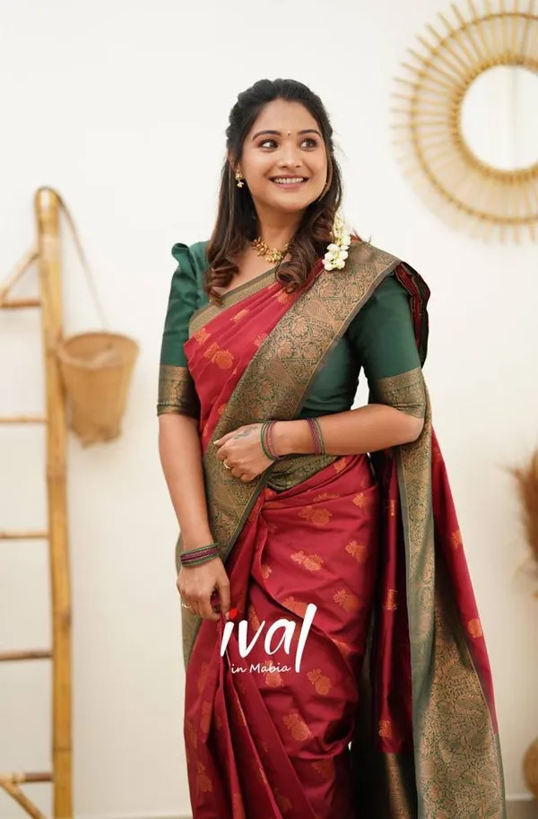 Banarasi_Soft_Silk_RED-BOTTLE-GREEN_Premium-Fancy_Saree_With_Blouse_For_Women
