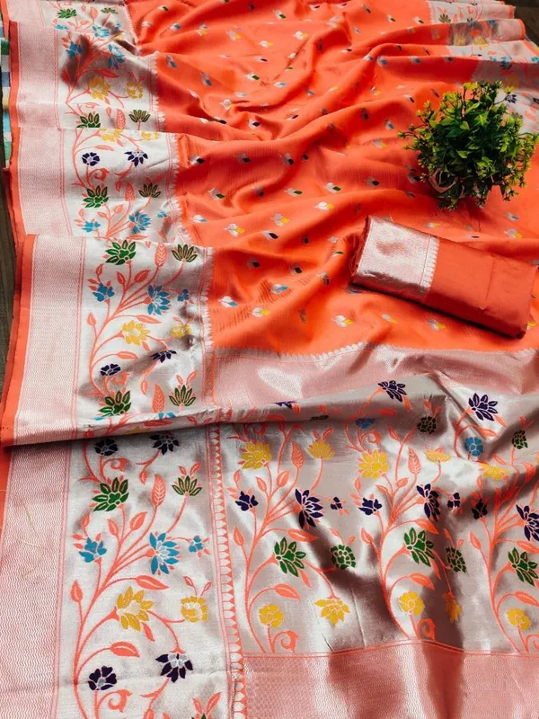 Banarasi_Soft_Silk_ORANGE_Premium-Fancy_Saree_With_Blouse_For_Women
