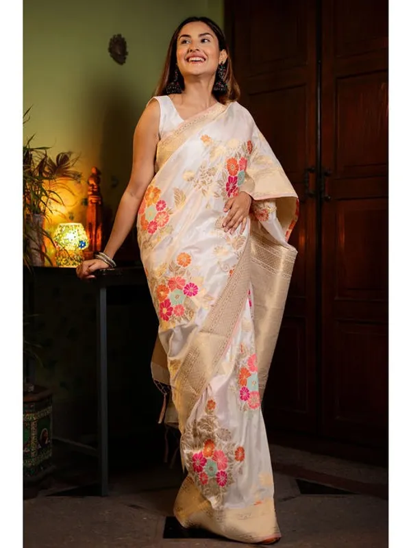 Banarasi_Soft_Silk_WHITE_Premium-Fancy_Saree_With_Blouse_For_Women