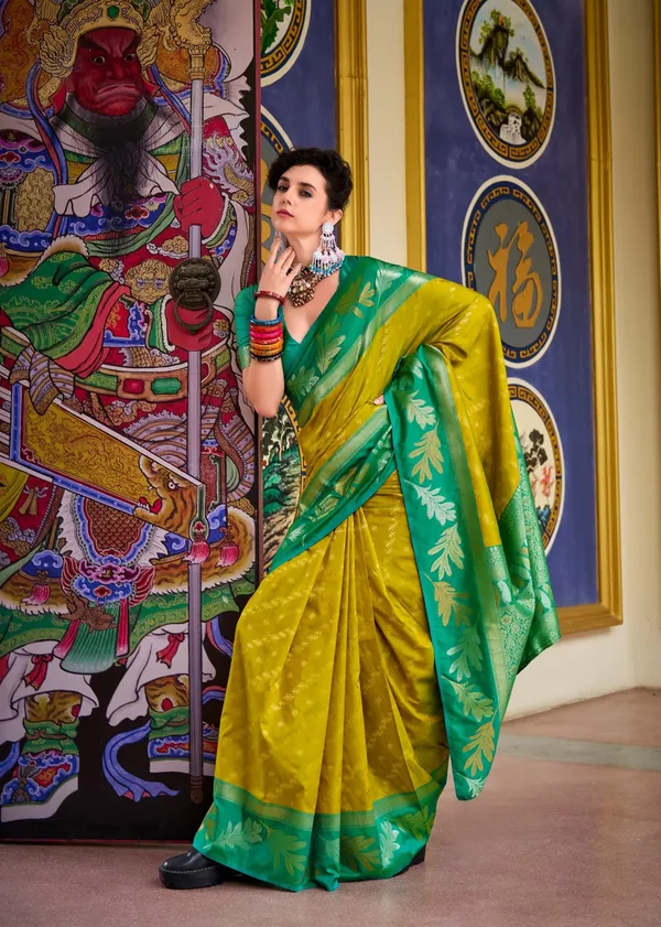 Banarasi_Soft_Silk_YELLOW-PARROT_Premium-Fancy_Saree_With_Blouse_For_Women
