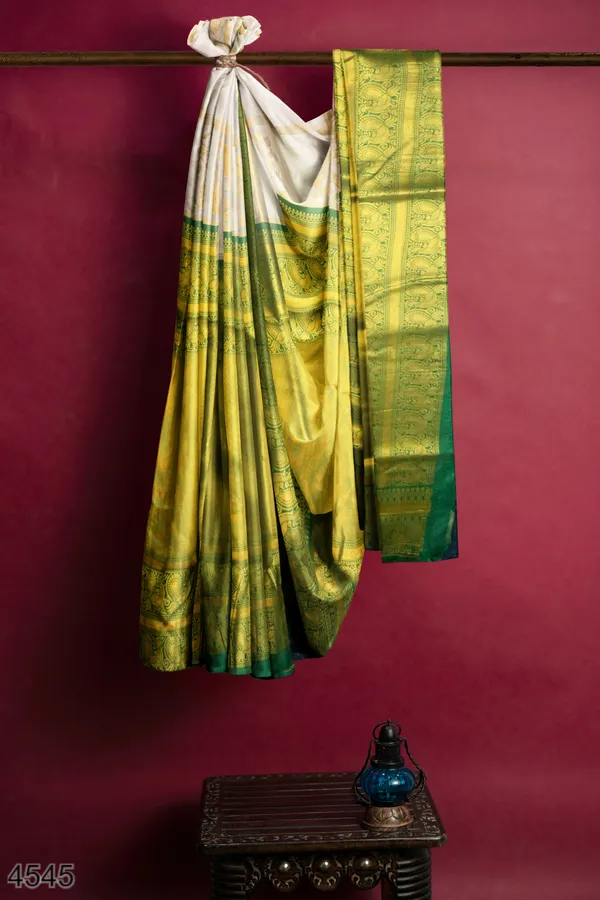 Banarasi_Soft_Silk_OFF-WHITE-BOTTLE-GREEN_Premium-Fancy_Saree_With_Blouse_For_Women
