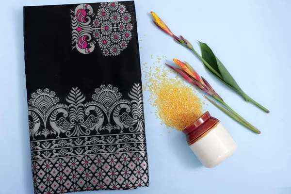 Pure_Soft_Litchi_Silk_BLACK_Premium-Fancy_Saree_With_Blouse_For_Women