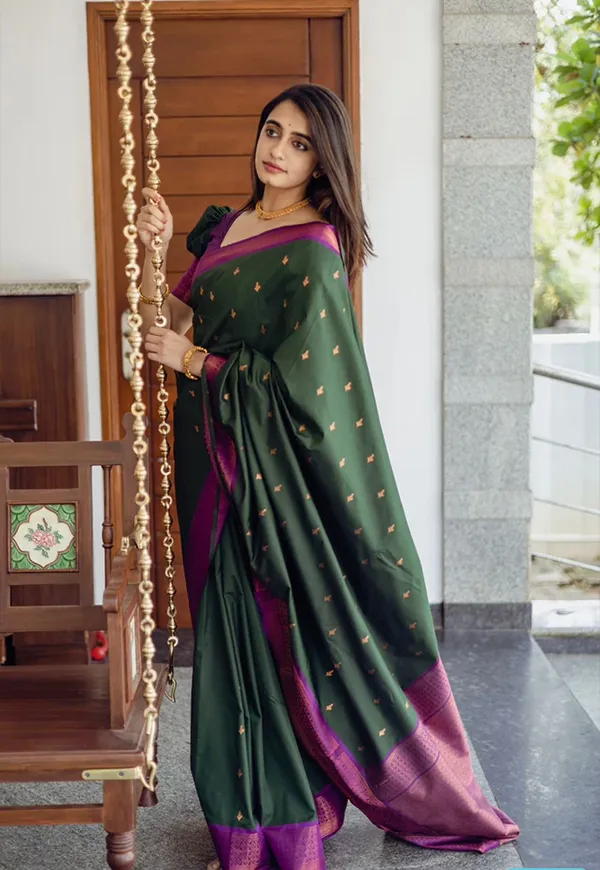 Banarasi_Soft_Silk_BOTTLE-GREEN-PURPLE_Premium-Fancy_Saree_With_Blouse_For_Women