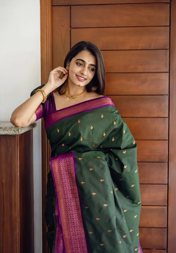 Banarasi_Soft_Silk_BOTTLE-GREEN-PURPLE_Premium-Fancy_Saree_With_Blouse_For_Women