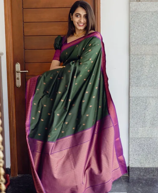 Banarasi_Soft_Silk_BOTTLE-GREEN-PURPLE_Premium-Fancy_Saree_With_Blouse_For_Women