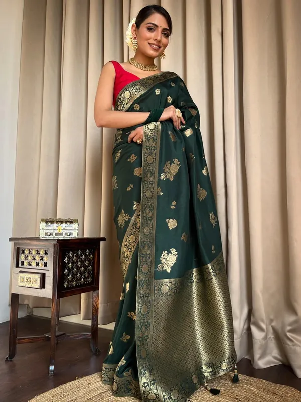 Banarasi_Soft_Silk_GREEN_Premium-Fancy_Saree_With_Blouse_For_Women