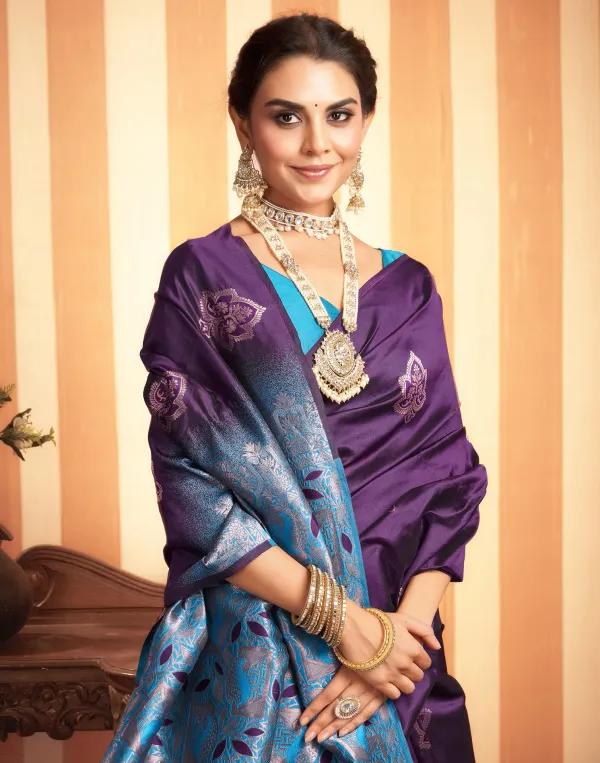 Banarasi_Soft_Silk_Wine_And_Firozi_Premium-Fancy_Saree_With_Blouse_For_Women
