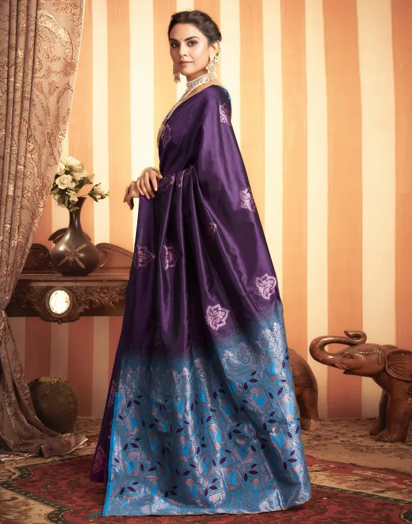 Banarasi_Soft_Silk_Wine_And_Firozi_Premium-Fancy_Saree_With_Blouse_For_Women
