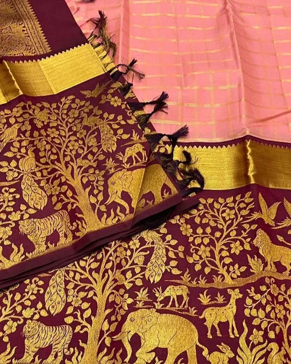 Banarasi_Soft_Silk_PEACH-MAROON_Premium-Fancy_Saree_With_Blouse_For_Women