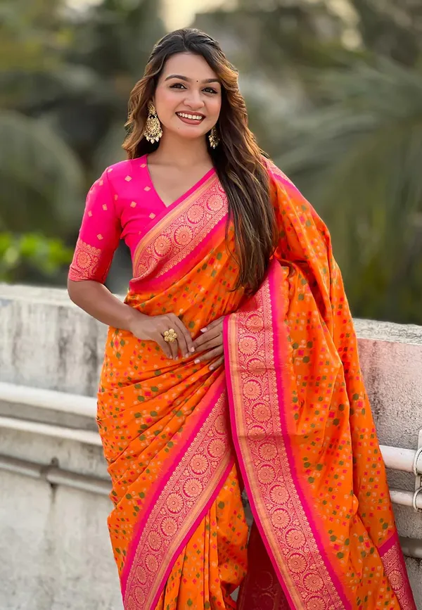 Banarasi_Soft_Silk_ORANGE-PINK_Premium-Fancy_Saree_With_Blouse_For_Women