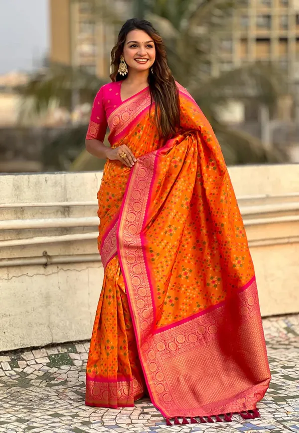 Banarasi_Soft_Silk_ORANGE-PINK_Premium-Fancy_Saree_With_Blouse_For_Women