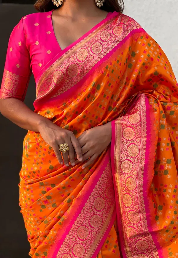 Banarasi_Soft_Silk_ORANGE-PINK_Premium-Fancy_Saree_With_Blouse_For_Women