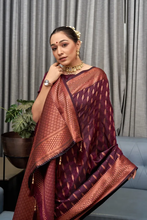 Banarasi_Soft_Silk_WINE_Premium-Fancy_Saree_With_Blouse_For_Women