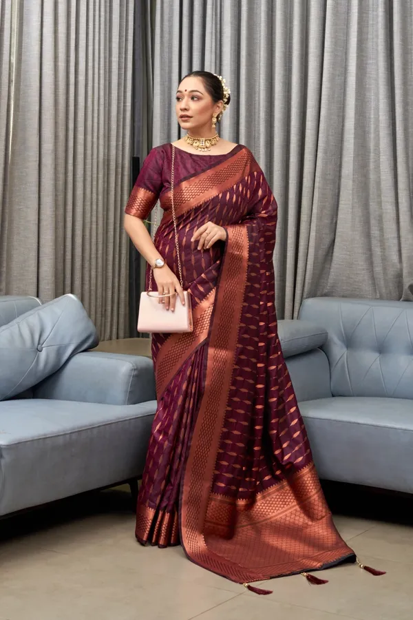 Banarasi_Soft_Silk_WINE_Premium-Fancy_Saree_With_Blouse_For_Women
