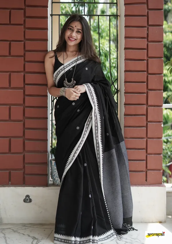 Pure_Soft_Cotton_BLACK-WHITE_Premium-Fancy_Saree_With_Blouse_For_Women