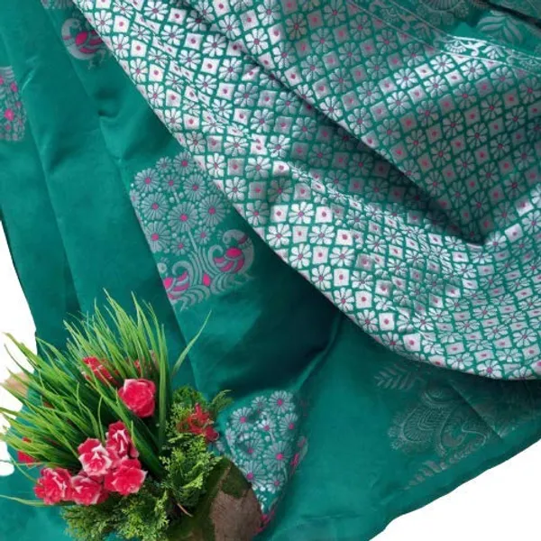 Pure_Soft_Litchi_Silk_RAMA_Premium-Fancy_Saree_With_Blouse_For_Women