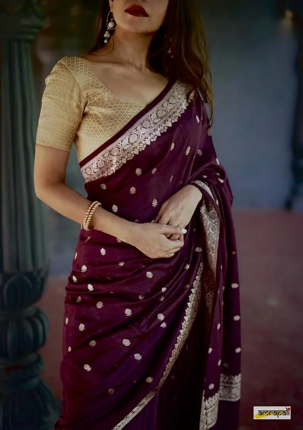 Pure_Soft_Cotton_WINE_Premium-Fancy_Saree_With_Blouse_For_Women