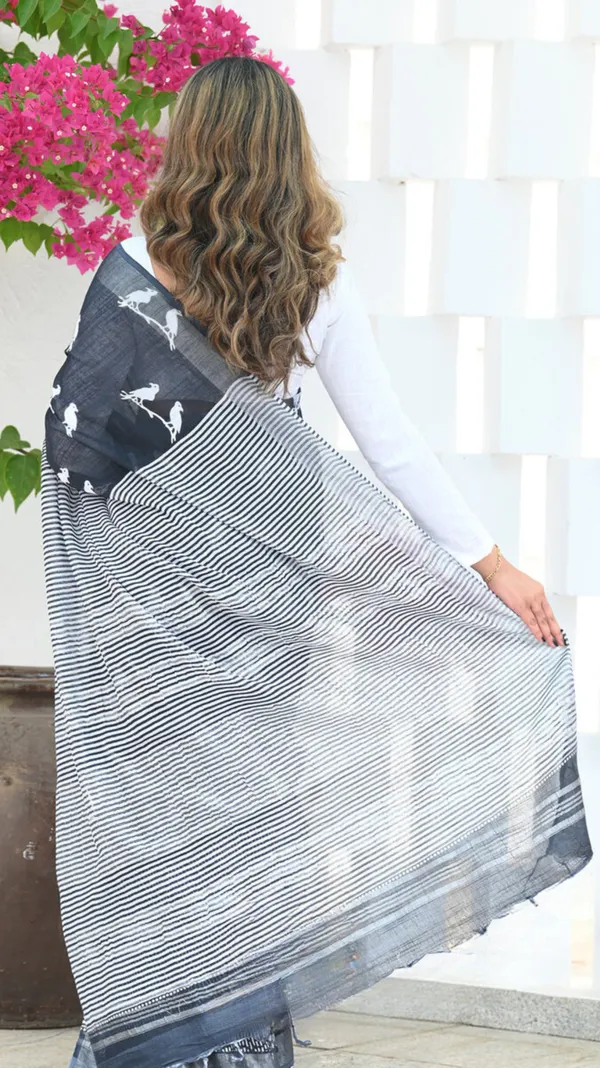 Pure_Soft_Cotton_BLACK_Premium-Fancy_Saree_With_Blouse_For_Women